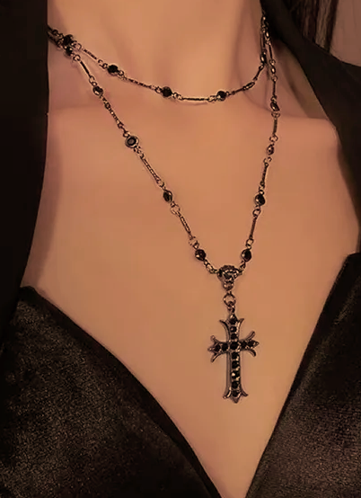 obsidian stone cross necklace